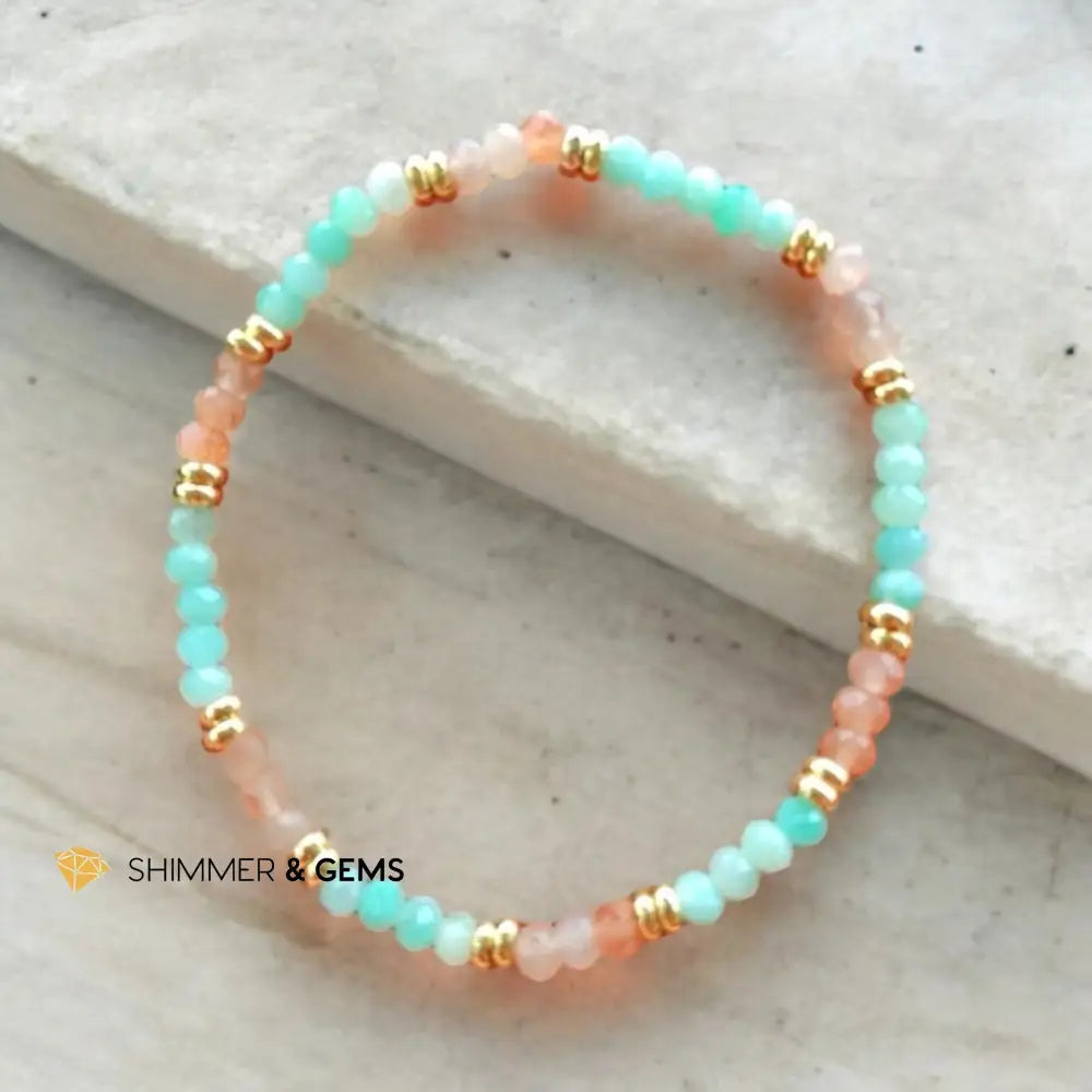 Fortune Booster Bracelet (Gold Spot Sunstone & Emerald 3x4mm Rondelle) with Stainless Steel Beads Bracelets