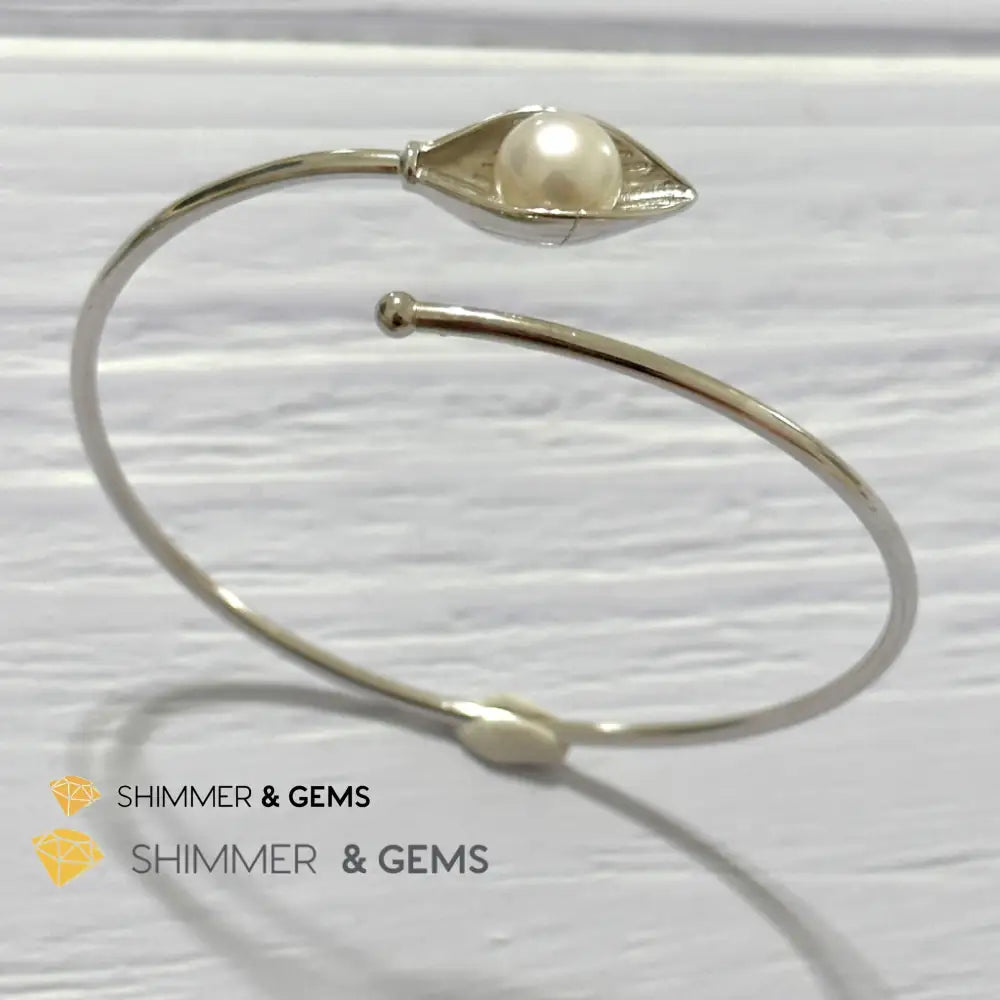 Freshwater Pearl 9mm Round 925 Silver Bangle Adjustable Open Bangle