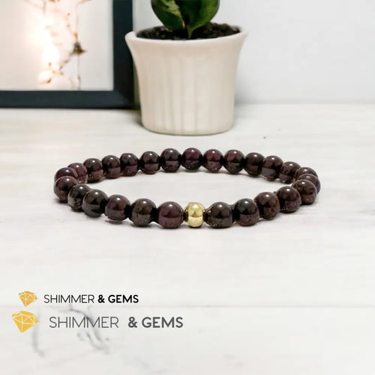 Garnet 6mm Bracelet with 14k gold filled bead 5.5” Bracelets