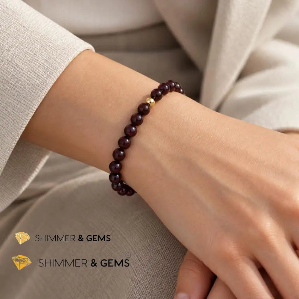 Garnet 6mm Bracelet with 14k gold filled bead - 6.0”