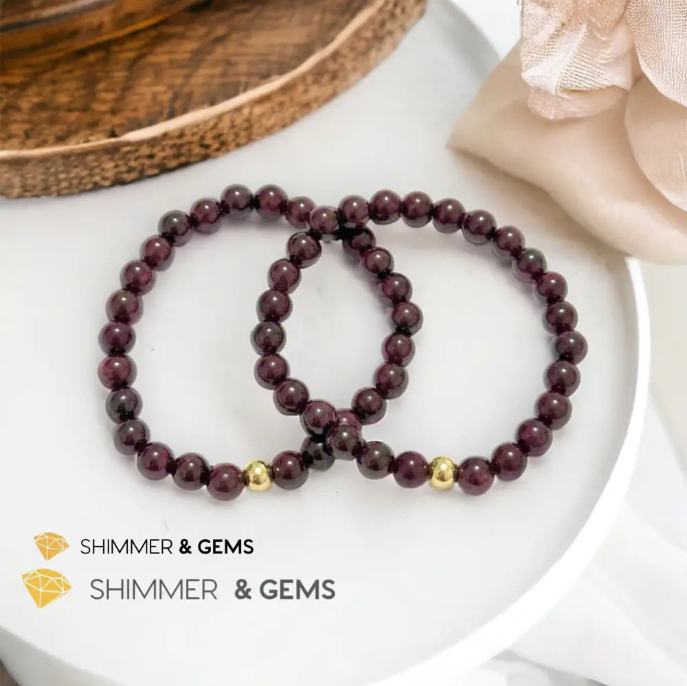 Garnet 6mm Bracelet with 14k gold filled bead 6.5” Bracelets