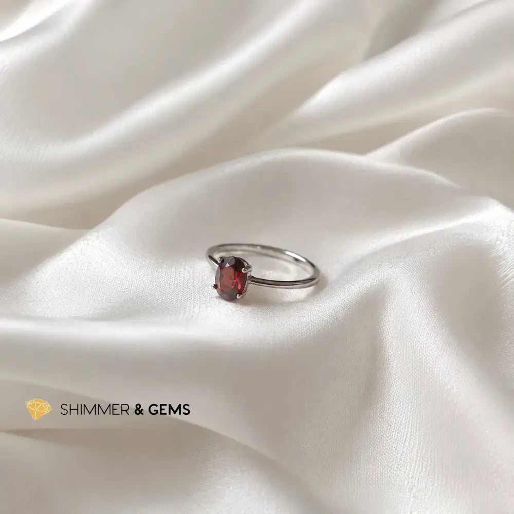 Garnet Oval 925 Silver Ring (Adjustable Size) - Adjustable Size