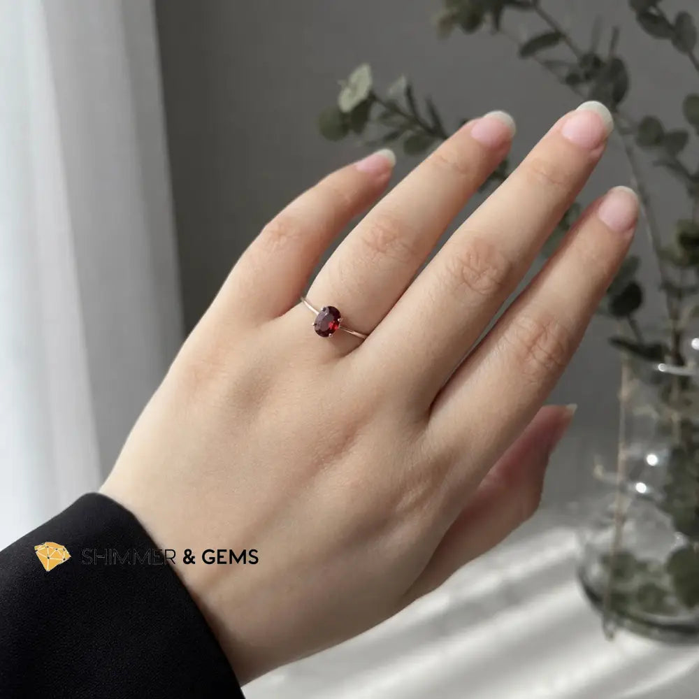 Garnet Oval 925 Silver Ring (Adjustable Size) - Adjustable Size