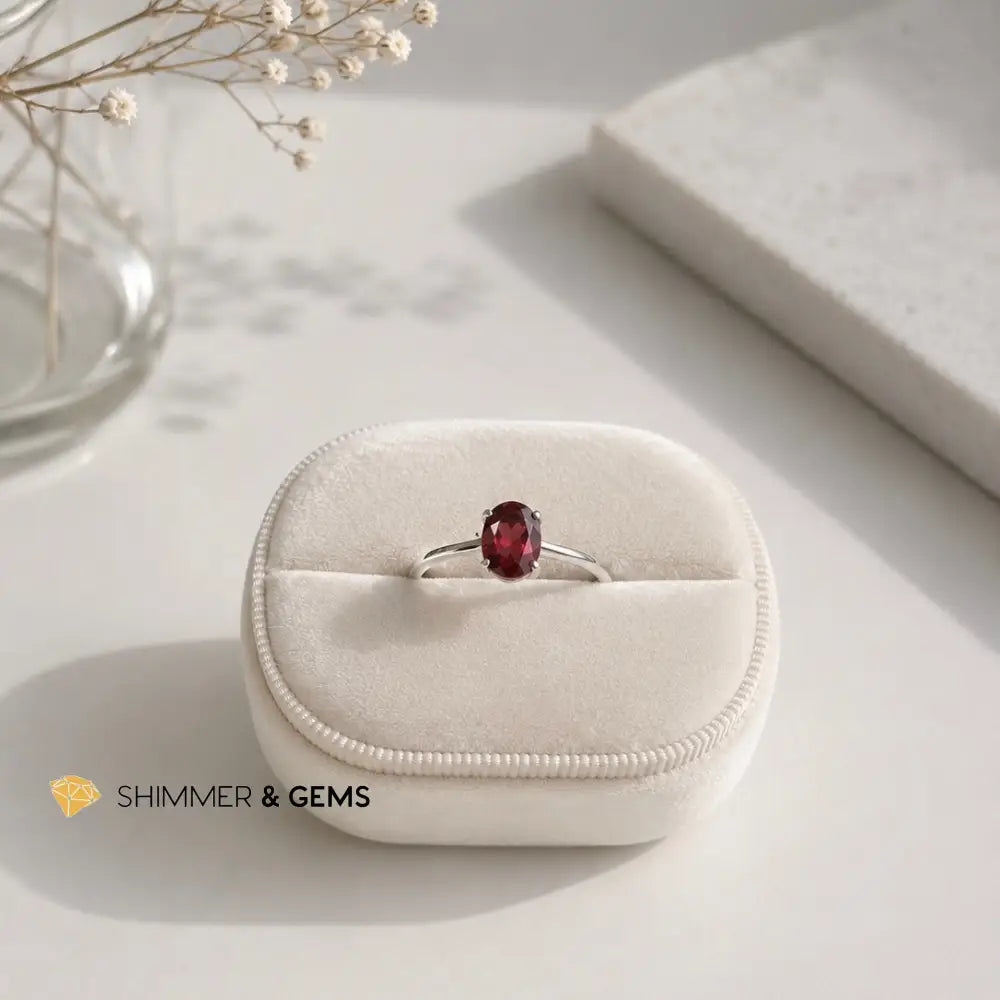 Garnet Oval 925 Silver Ring (Adjustable Size) - Adjustable Size