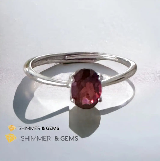 Garnet Oval 925 Silver Ring (Adjustable Size) 6x8mm Adjustable Size Crystal rings