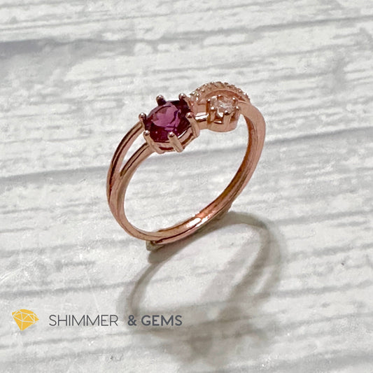 Garnet with Zirconia 925 Silver Rose Gold Ring