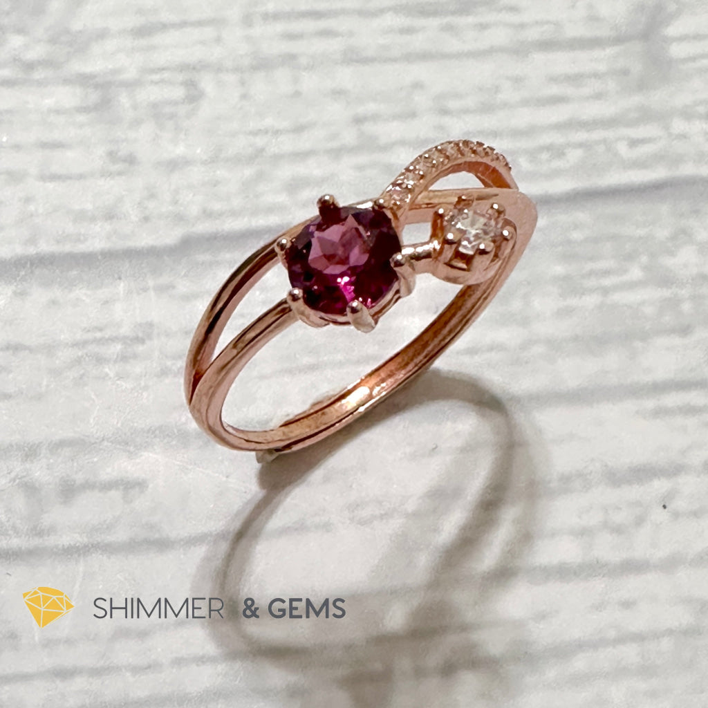 Garnet with Zirconia 925 Silver Rose Gold Ring