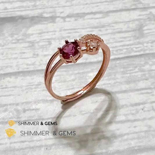 Garnet with Zirconia 925 Silver Rose Gold Ring Adjustable Ring