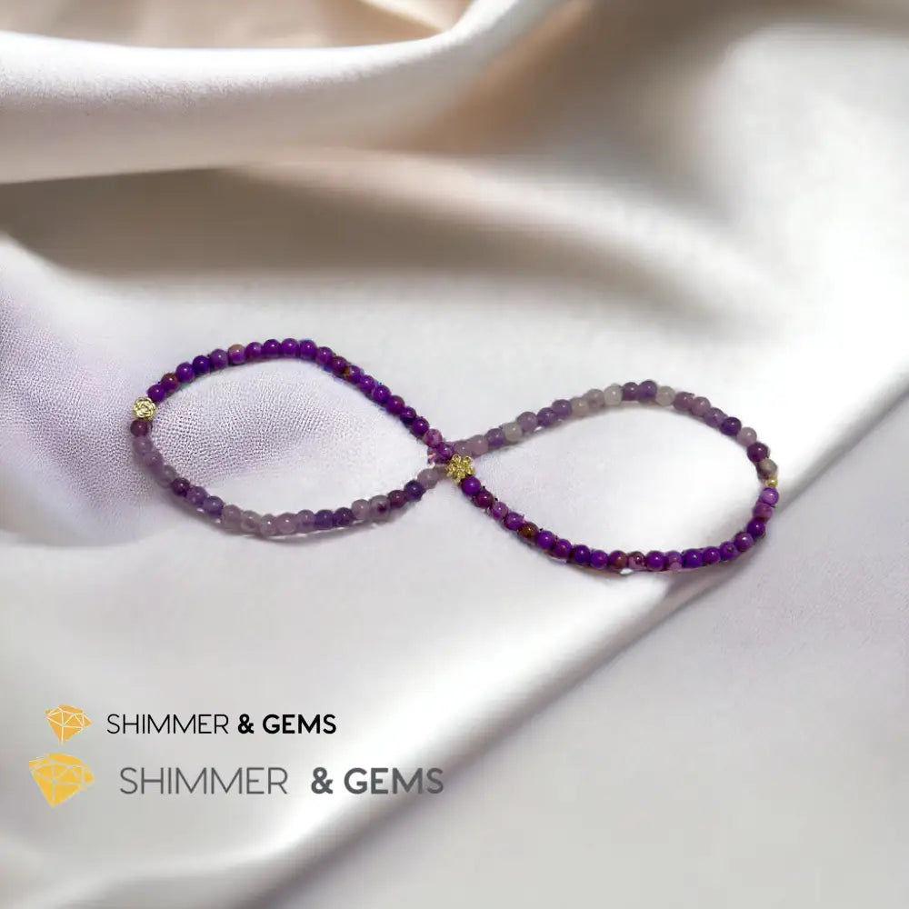 Goddess Athena Infinity Double Bracelet (Courage and Positivity) Purple Mica & Lepidolite 4mm with 14k Goldplated