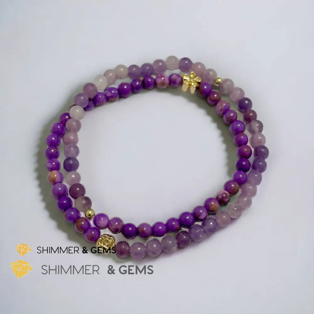 Goddess Athena Infinity Double Bracelet (Courage and Positivity) Purple Mica & Lepidolite 4mm with 14k Goldplated
