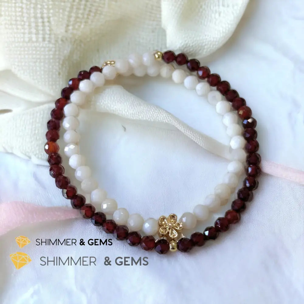 Goddess Durga Infinity Double Bracelet (Power Strength & Protection)Garnet & Mother Pearl 5.5” Bracelets