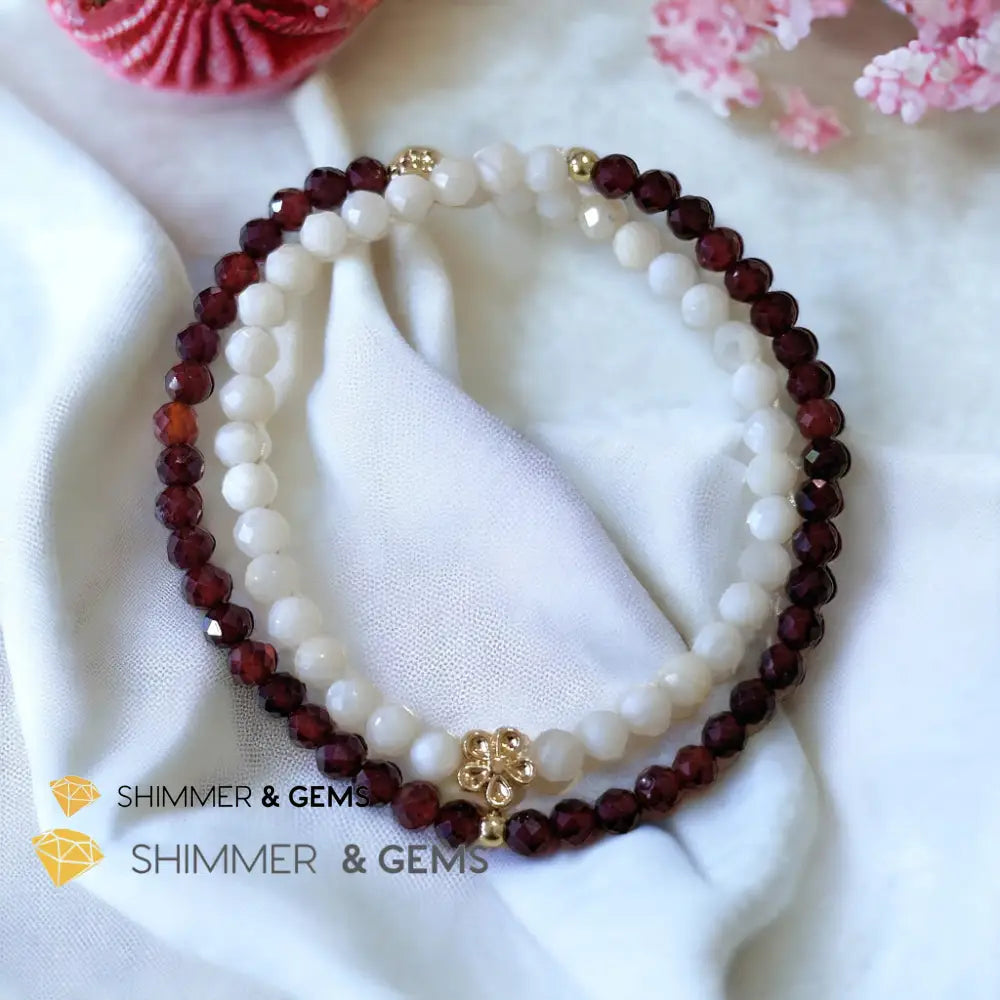 Goddess Durga Infinity Double Bracelet (Power Strength & Protection)Garnet & Mother Pearl Bracelets