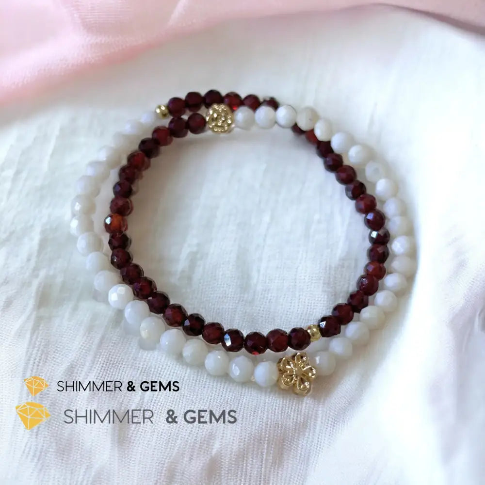 Goddess Durga Infinity Double Bracelet (Power Strength & Protection)Garnet & Mother Pearl Bracelets