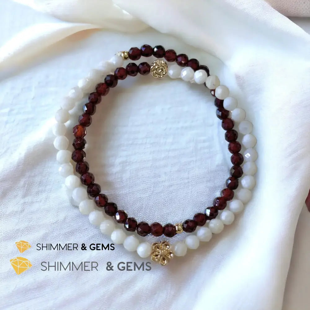 Goddess Durga Infinity Double Bracelet (Power Strength & Protection)Garnet & Mother Pearl Bracelets