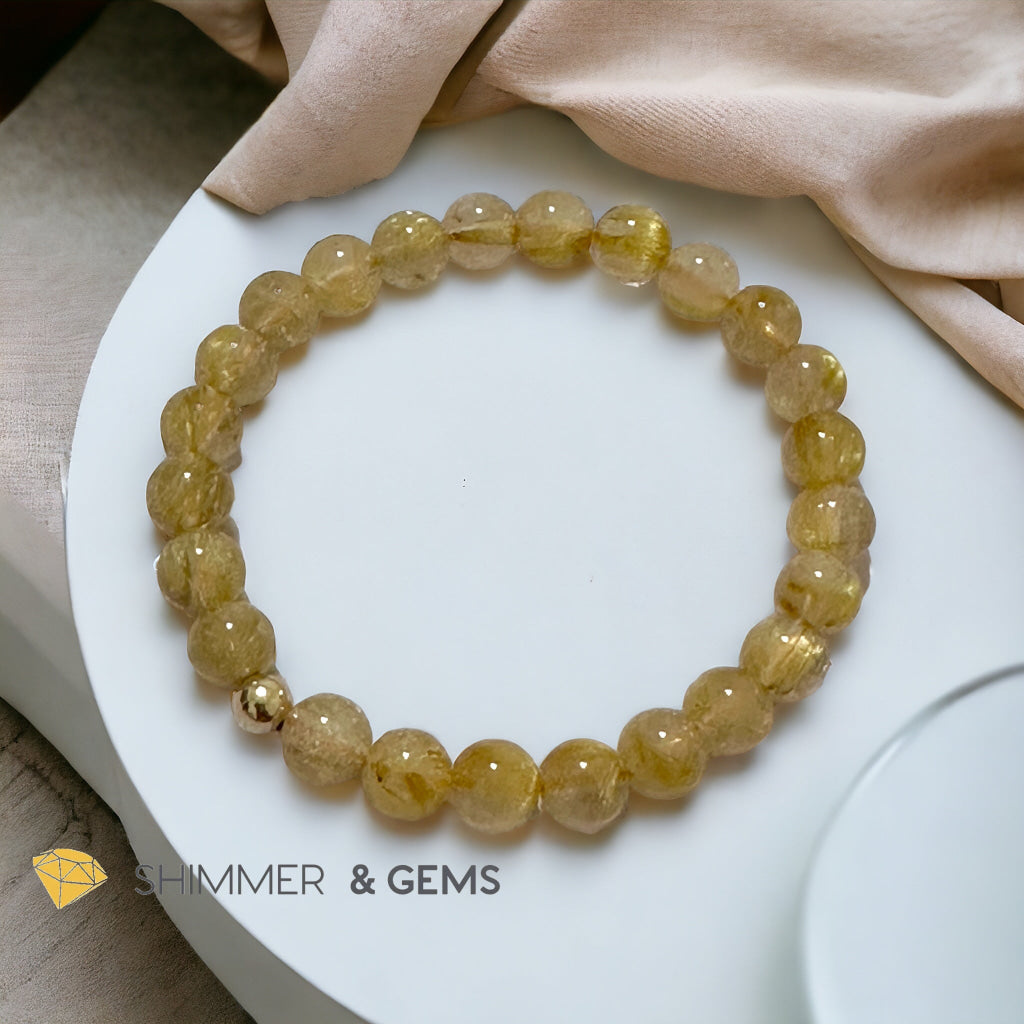 Golden Rutilated 7mm AAAA Grade Bracelet with 14k gold filled Bead