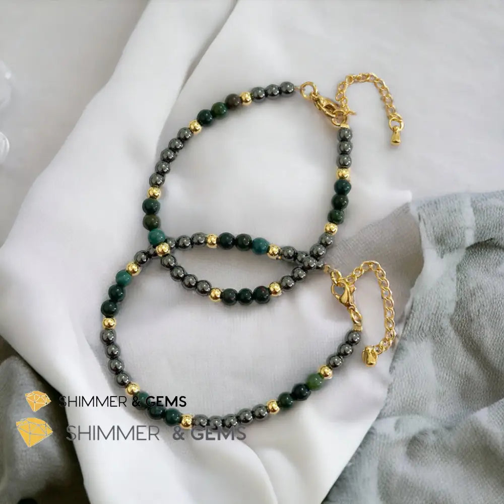 Good Health 4mm Stainless Steel Remedy Bracelet (Bloodstone & Hematite)Adjustable Size Adjustable (5.5”-7”) Bracelets
