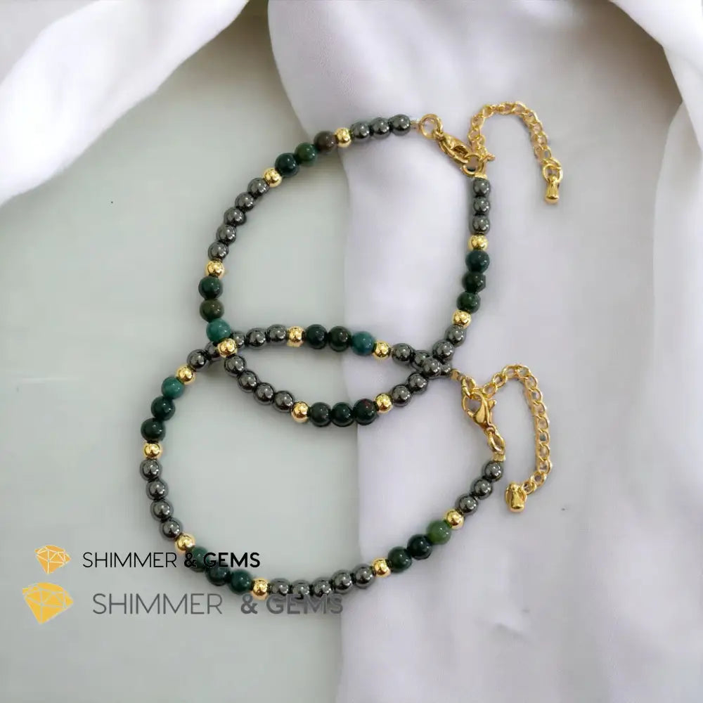 Good Health 4mm Stainless Steel Remedy Bracelet (Bloodstone & Hematite)Adjustable Size Adjustable (5.5”-7”) Bracelets