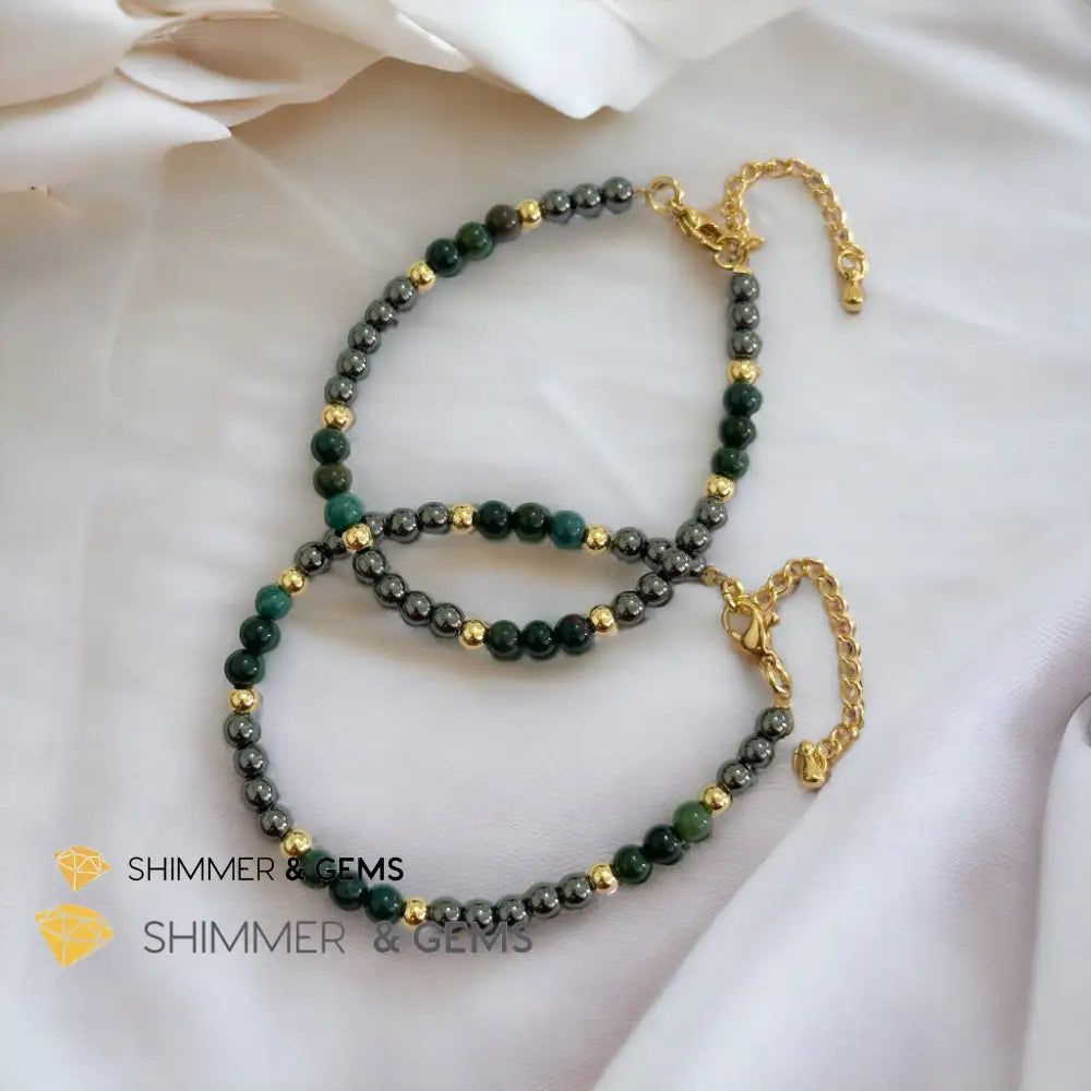 Good Health 4mm Stainless Steel Remedy Bracelet (Bloodstone & Hematite)Adjustable Size Adjustable (5.5”-7”) Bracelets