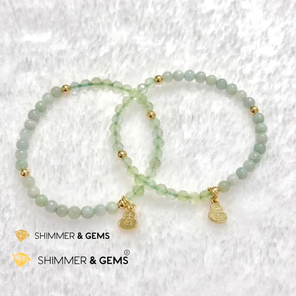 Good Health Bracelet (Prehnite Burma Jade & 14k Goldplated Copper Wu Lou Charm)
