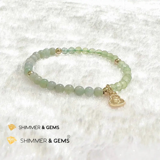 Good Health Bracelet (Prehnite Burma Jade & 14k Goldplated Copper Wu Lou Charm)
