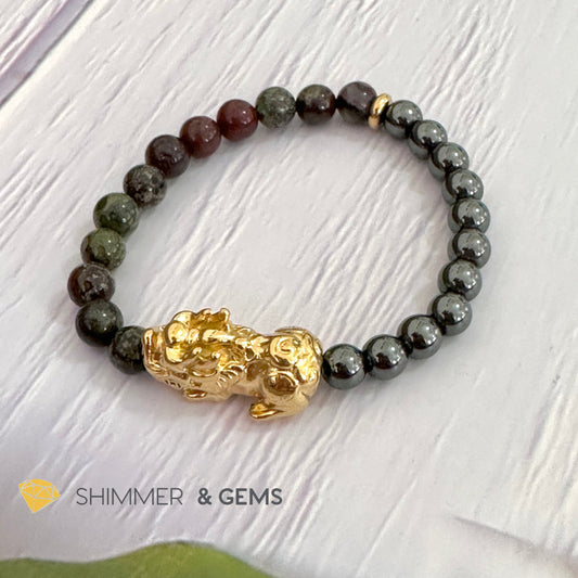 Good Health Pixiu Bracelet (Stainless Steel) Hematite & Bloodstone