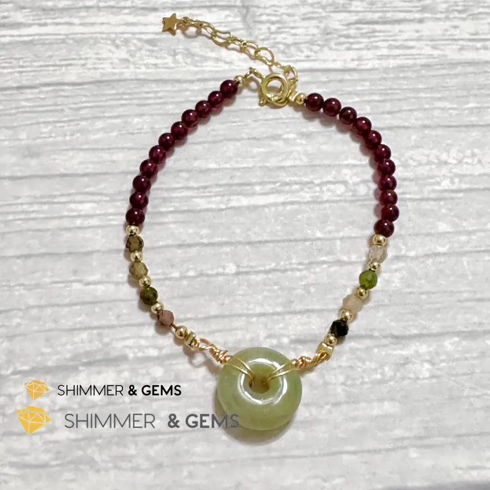 Good Luck Charm Garnet Mixed Tourmaline & Jade Bracelet