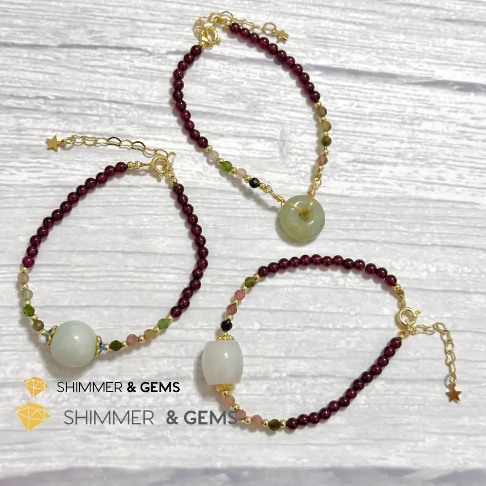 Good Luck Charm Garnet Mixed Tourmaline & Jade Bracelet