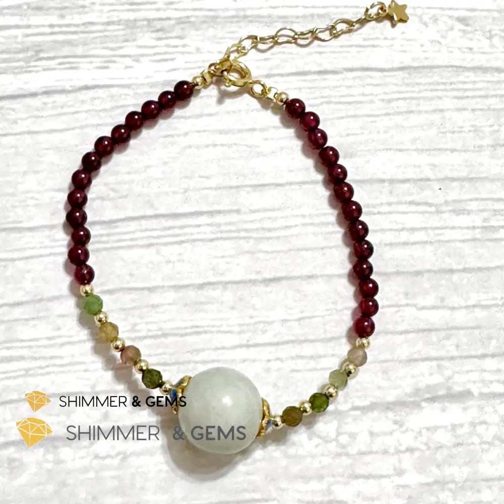 Good Luck Charm Garnet Mixed Tourmaline & Jade Bracelet