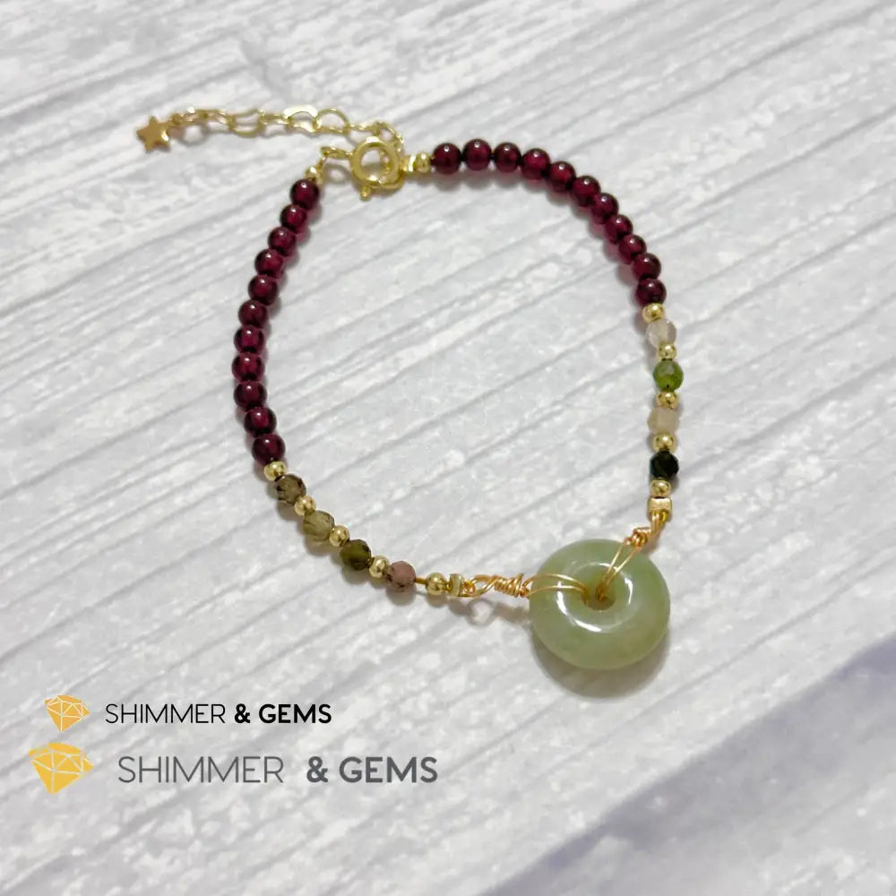 Good Luck Charm Garnet Mixed Tourmaline & Jade Bracelet