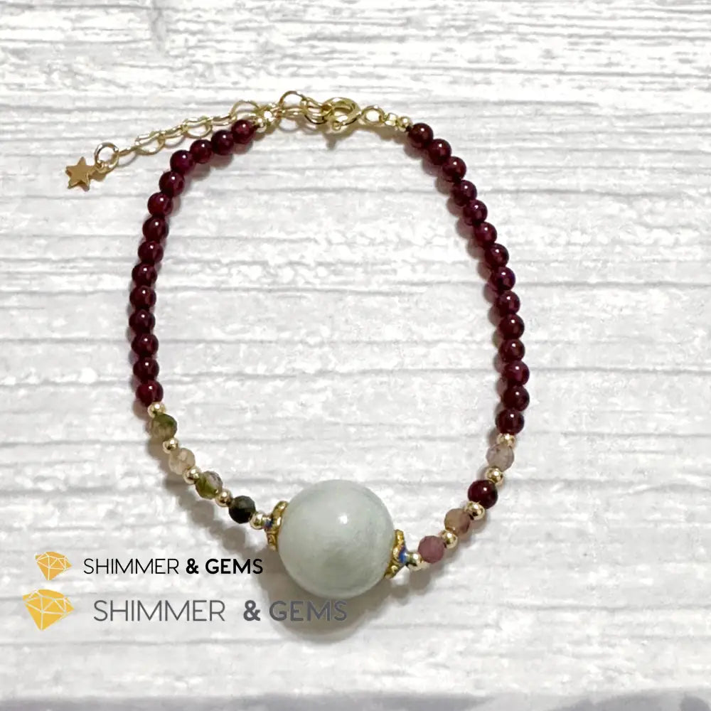 Good Luck Charm Garnet Mixed Tourmaline & Jade Bracelet