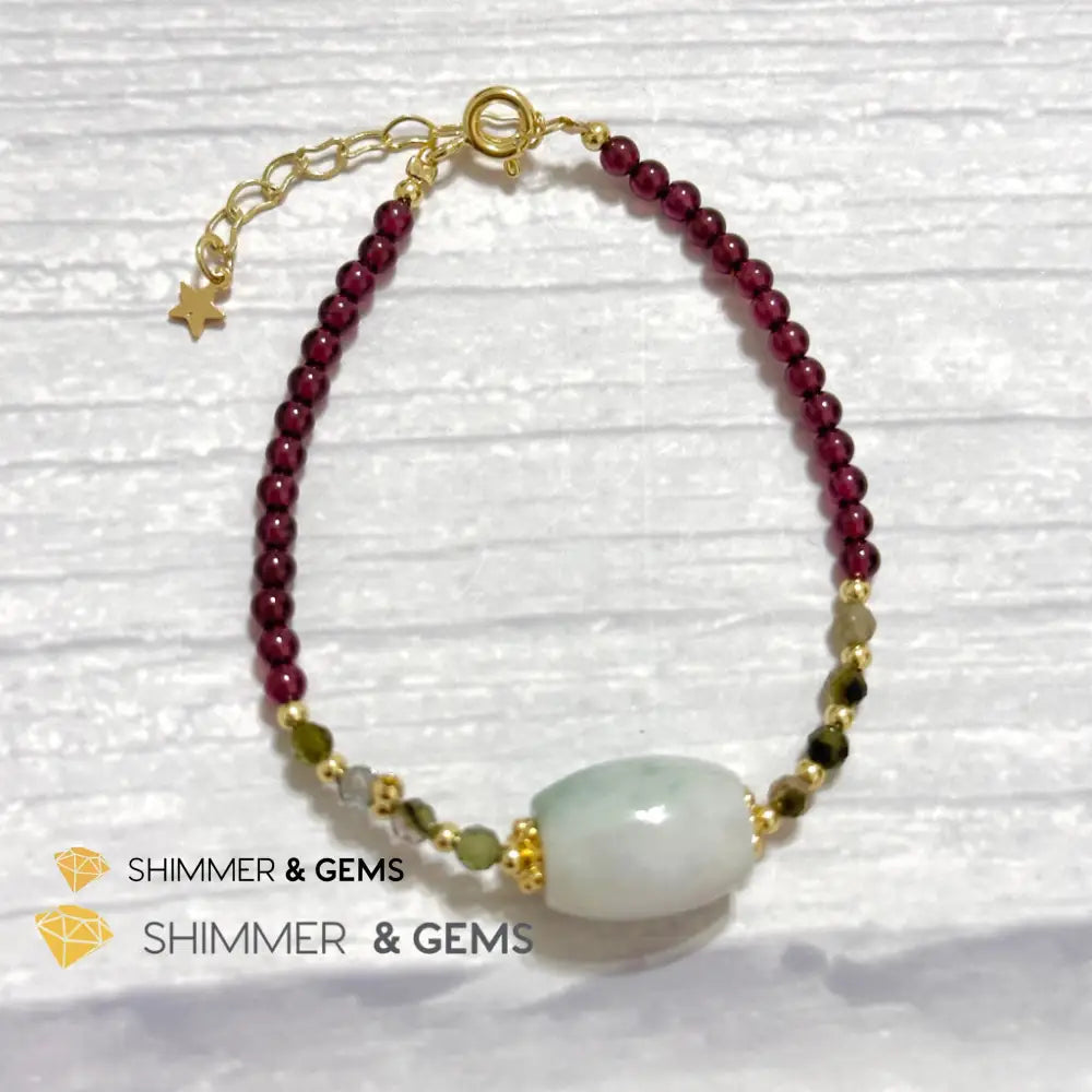 Good Luck Charm Garnet Mixed Tourmaline & Jade Bracelet
