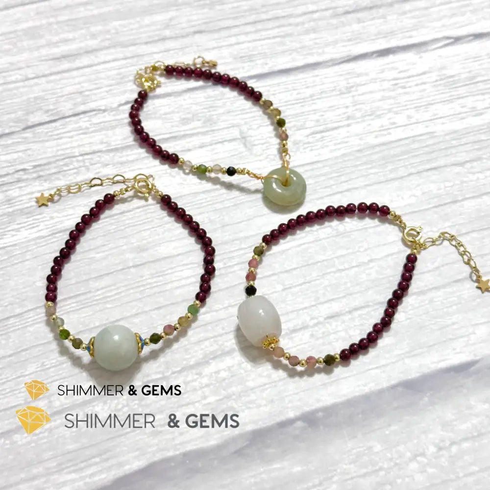 Good Luck Charm Garnet Mixed Tourmaline & Jade Bracelet