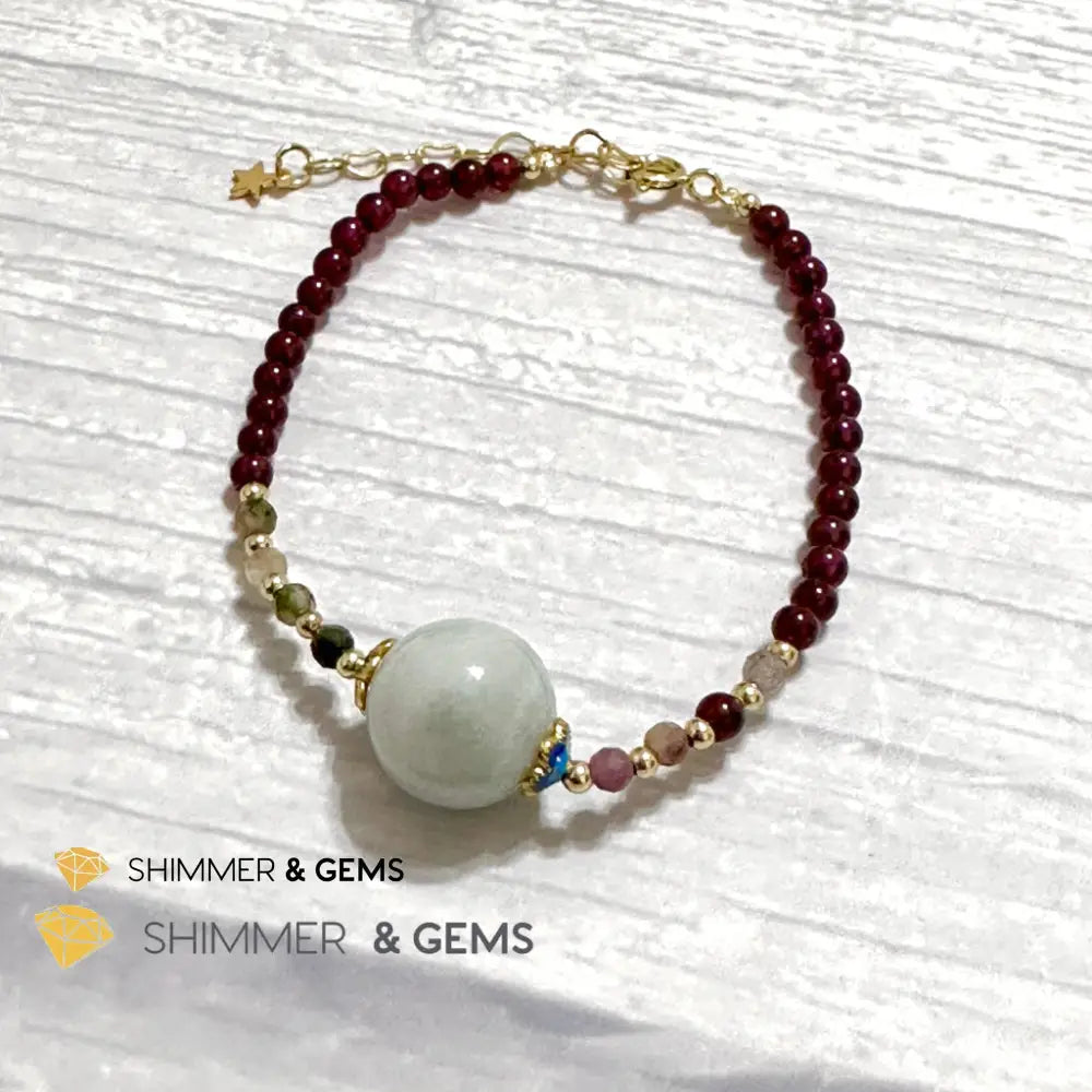Good Luck Charm Garnet Mixed Tourmaline & Jade Bracelet