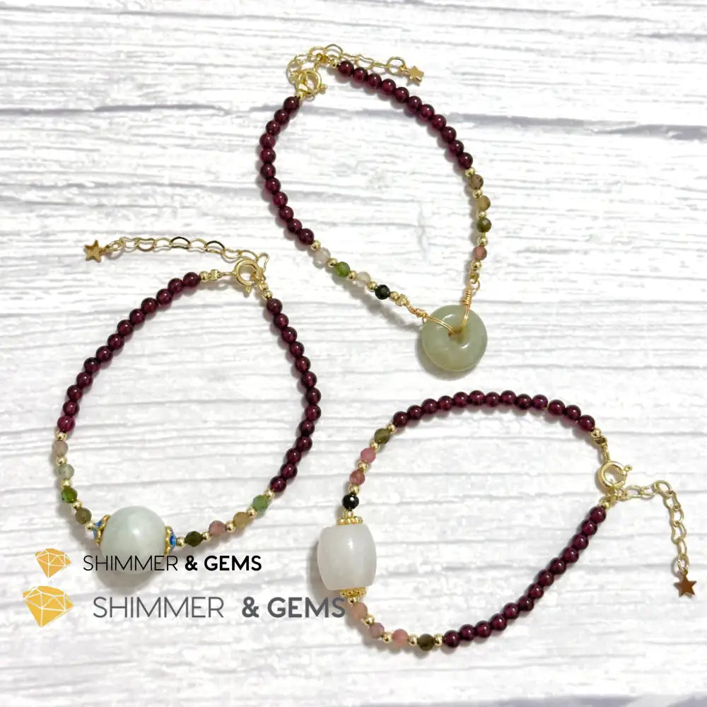 Good Luck Charm Garnet Mixed Tourmaline & Jade Bracelet