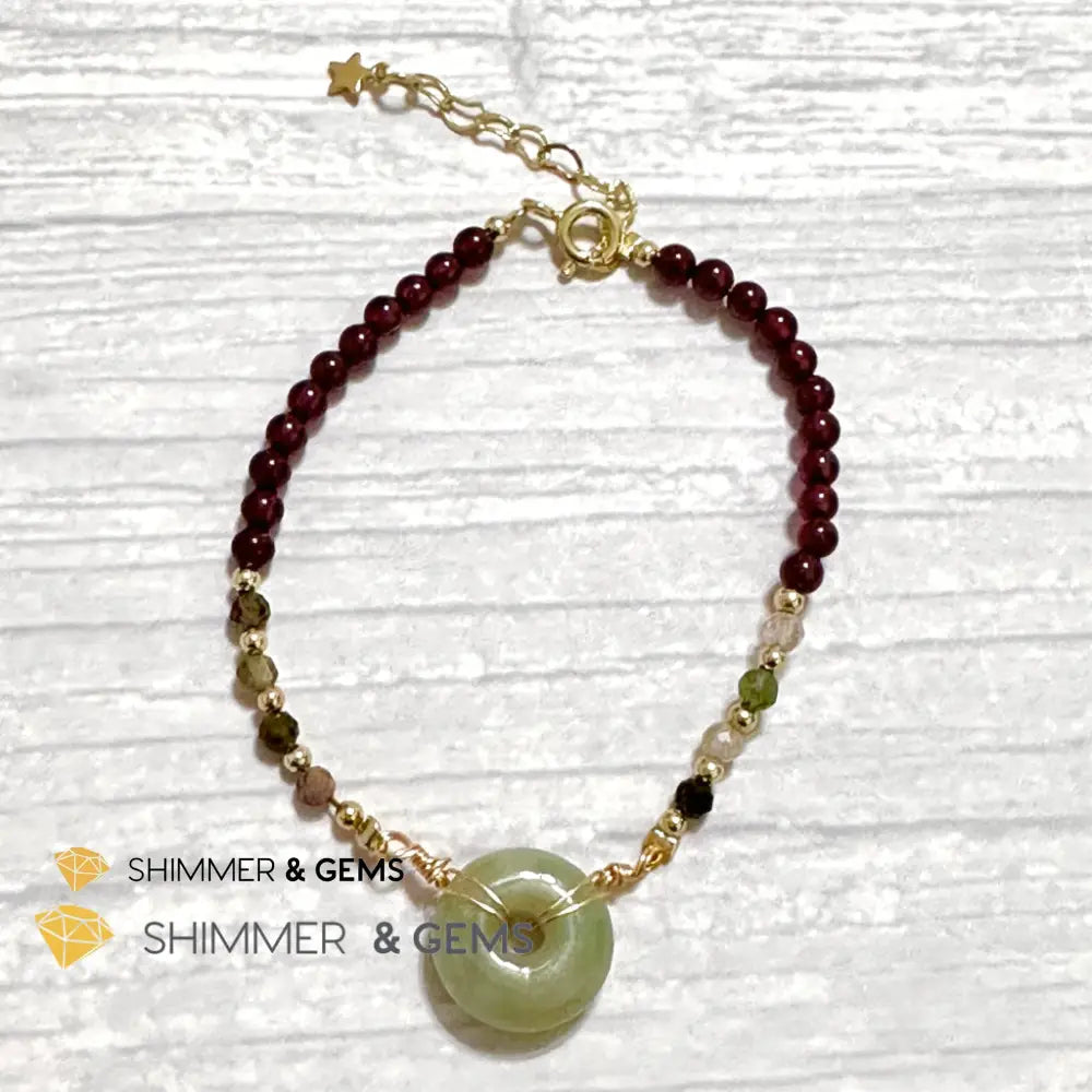 Good Luck Charm Garnet Mixed Tourmaline & Jade Bracelet