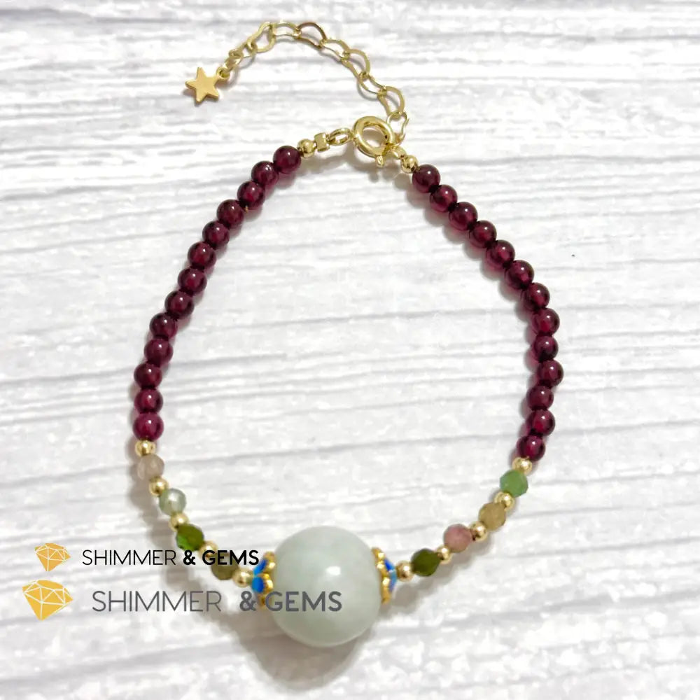 Good Luck Charm Garnet Mixed Tourmaline & Jade Bracelet Bead Jade