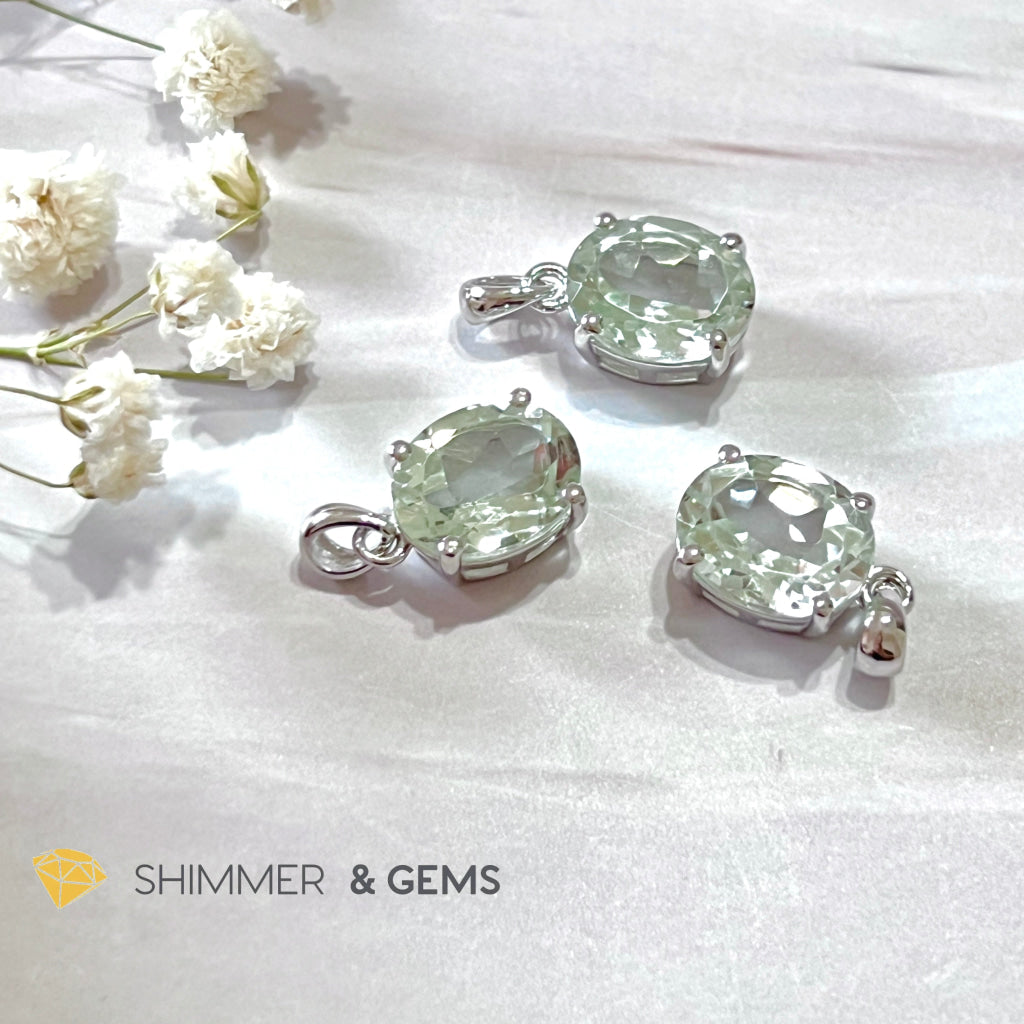 Green Amethyst Oval Facet 925 Silver Pendant (Courage & Healing) 9X11Mm Charms Pendants