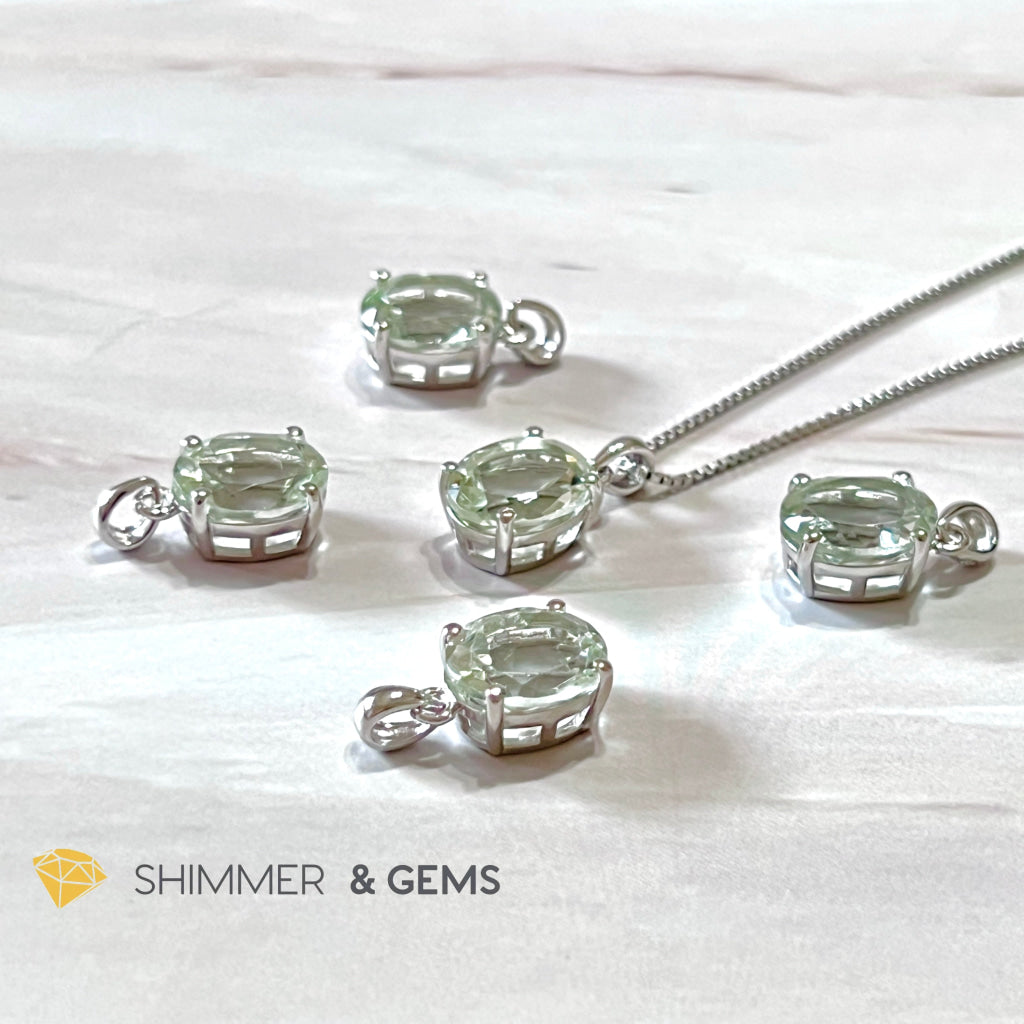 Green Amethyst Oval Facet 925 Silver Pendant (Courage & Healing) 9X11Mm Charms Pendants