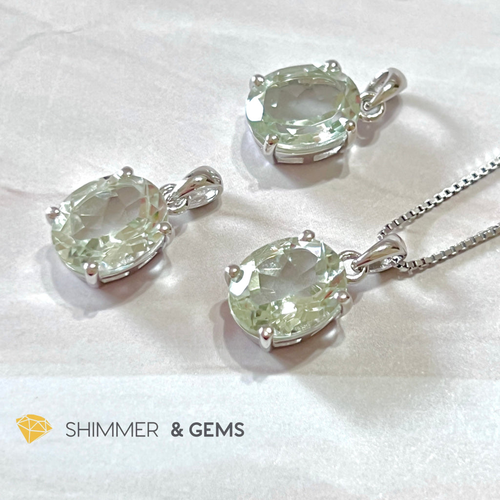 Green Amethyst Oval Facet 925 Silver Pendant (Courage & Healing) 9X11Mm Charms Pendants