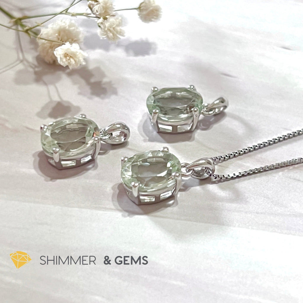 Green Amethyst Oval Facet 925 Silver Pendant (Courage & Healing) 9X11Mm Charms Pendants