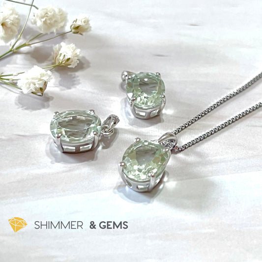 Green Amethyst Oval Facet 925 Silver Pendant (Courage & Healing) 9X11Mm Charms Pendants