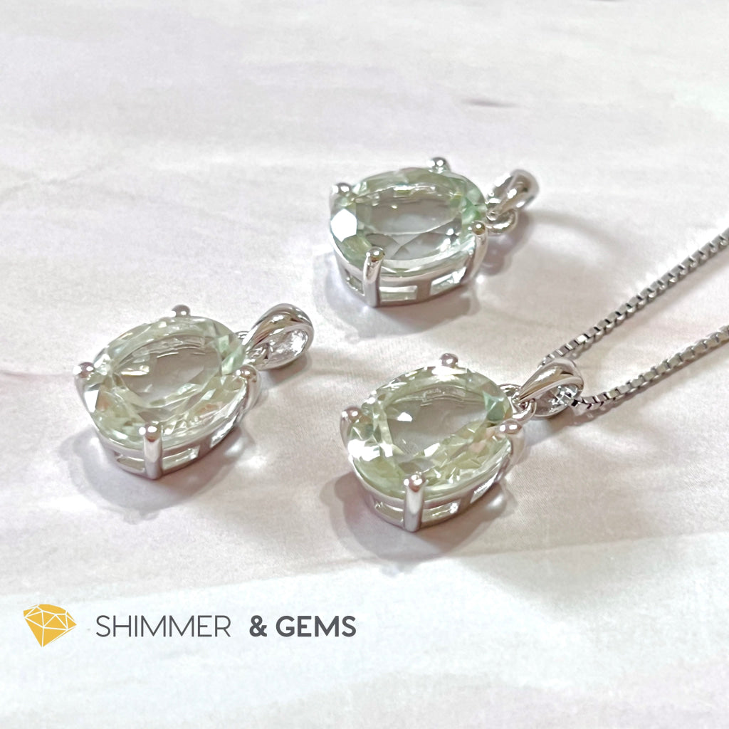 Green Amethyst Oval Facet 925 Silver Pendant (Courage & Healing) 9X11Mm Charms Pendants