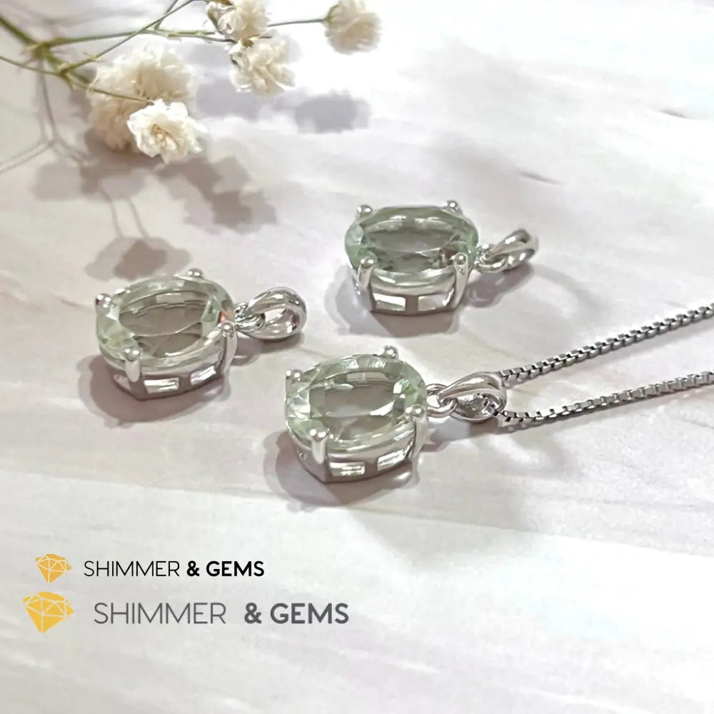 Green Amethyst Oval Facet 925 Silver Pendant (Courage & Healing) 9X11Mm Charms Pendants