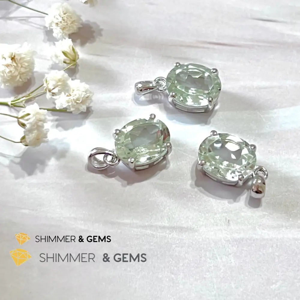 Green Amethyst Oval Facet 925 Silver Pendant (Courage & Healing) 9X11Mm Charms Pendants