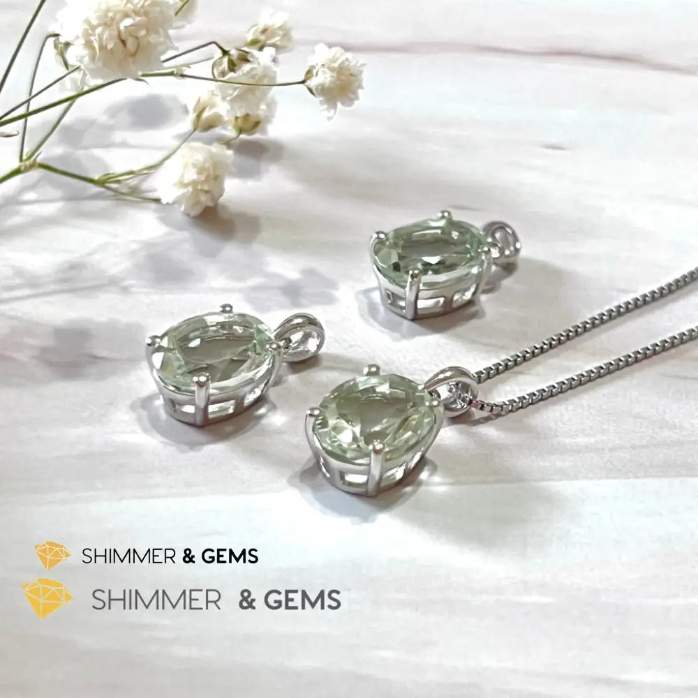 Green Amethyst Oval Facet 925 Silver Pendant (Courage & Healing) 9X11Mm Charms Pendants