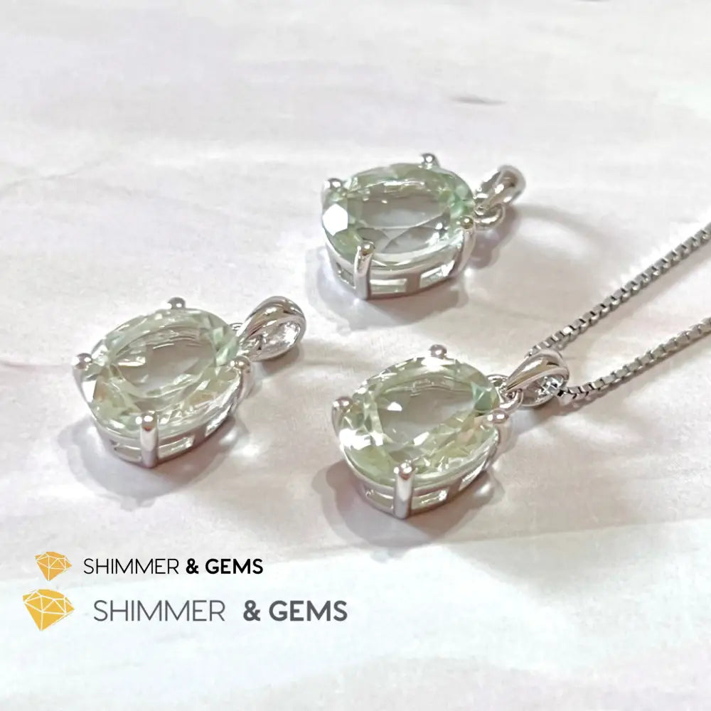 Green Amethyst Oval Facet 925 Silver Pendant (Courage & Healing) 9X11Mm Charms Pendants
