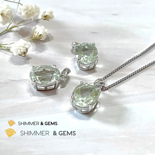 Green Amethyst Oval Facet 925 Silver Pendant (Courage & Healing) 9X11Mm Charms Pendants