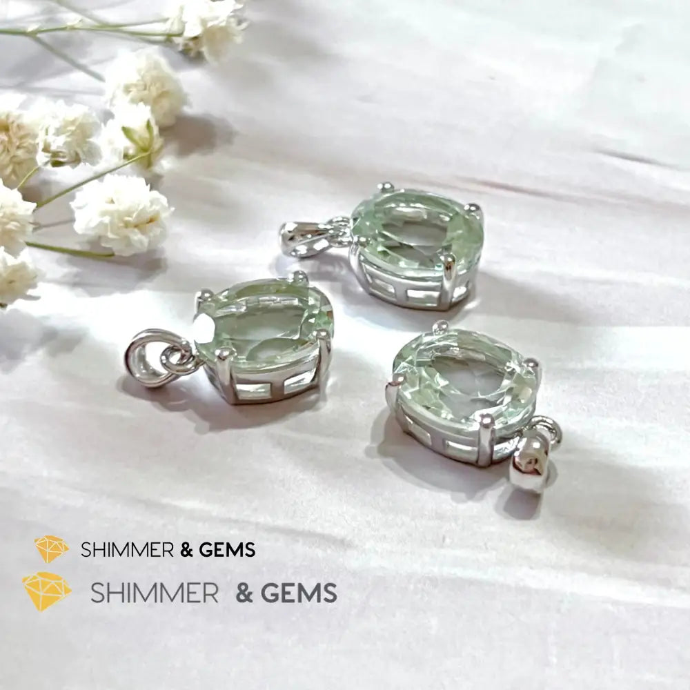 Green Amethyst Oval Facet 925 Silver Pendant (Courage & Healing) 9X11Mm Charms Pendants