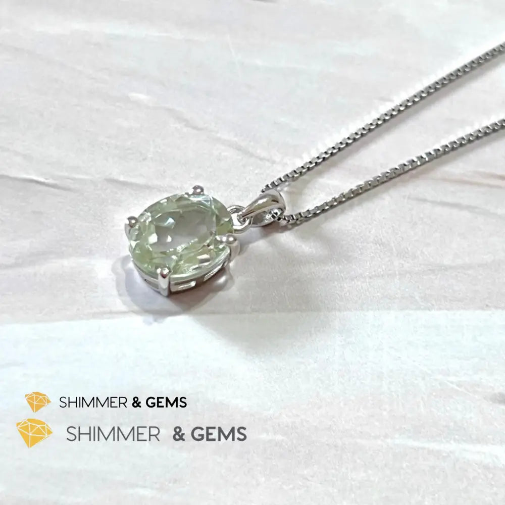 Green Amethyst Oval Facet 925 Silver Pendant (Courage & Healing) 9X11Mm Only Charms Pendants