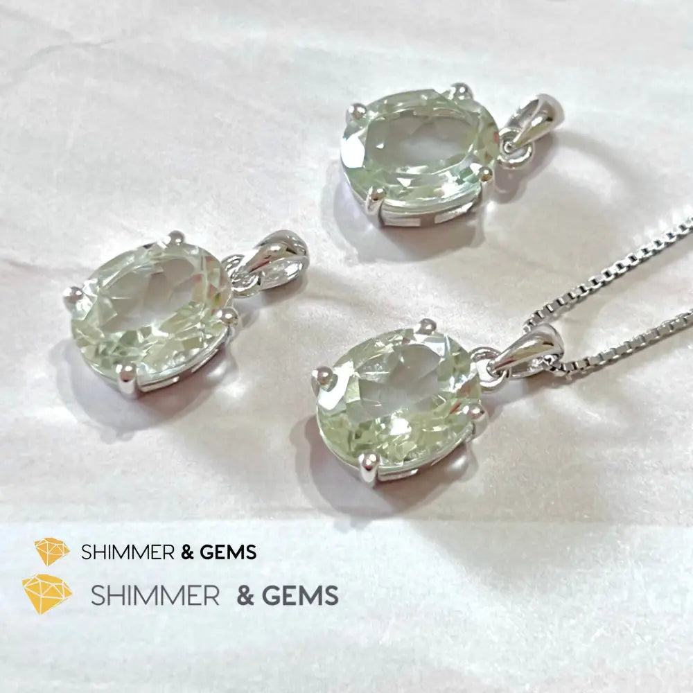 Green Amethyst Oval Facet 925 Silver Pendant (Courage & Healing) 9X11Mm Charms Pendants